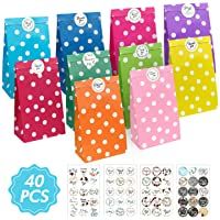 40 Bolsas de Papel- Bolsas Papel Kraft Bolsas Papel para Fiestas Bolsas de Regalo con 60 Pegatinas de Agradecimiento…